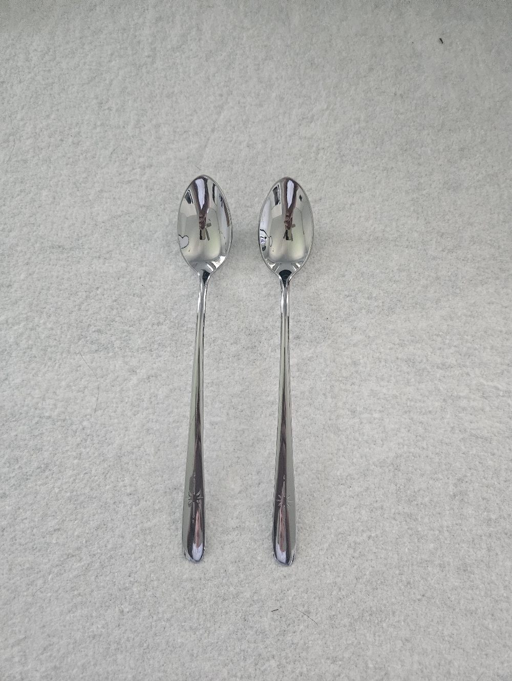 Set of 2 Stainless By Imperial US Vintage Single Starburst Design Ice Tea Spoons